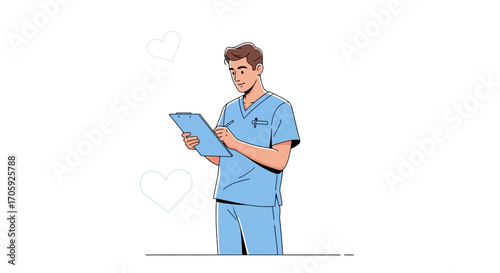 Healthcare Professional Documenting Notes: Medical Illustration of a Doctor or Nurse