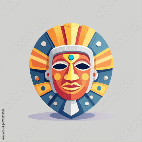 Orange And Blue Tribal Mask Art