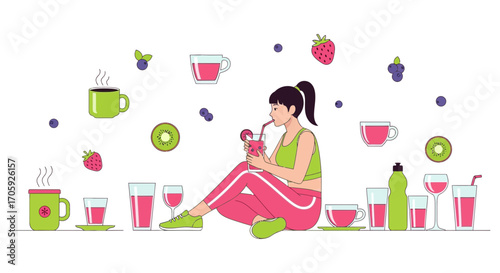 Healthy Lifestyle And Hydration: A Vibrant Depiction Of Wellness And Refreshment
