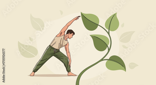Healthy Wellness Routine Depicted Through Physical Exercise and Vibrant Foliage