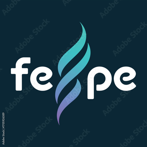 Vector art of elegant fe pe logo design featuring a stylized flame or abstract shape in gradient blue and purple, perfect for a modern and innovative brand identity