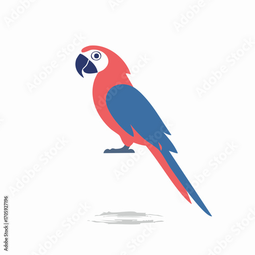 Red And Blue Macaw Parrot On White Background