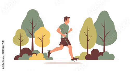 Joyful Person Running Outdoors, Promoting Physical Activity and Healthy Lifestyle