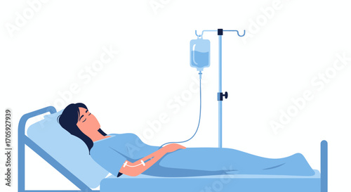 Hospitalized Patient Undergoing Intravenous Therapy In A Medical Facility Representation