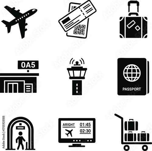 Vector icons set related to air travel