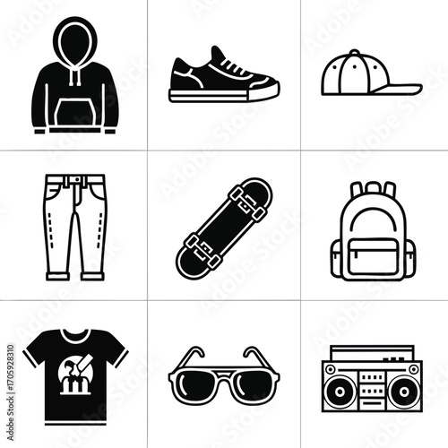 Vector illustration of a skateboarder lifestyle set