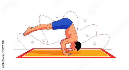 Illustration Of A Man Doing A Headstand Demonstrates Fitness and Yoga Practice