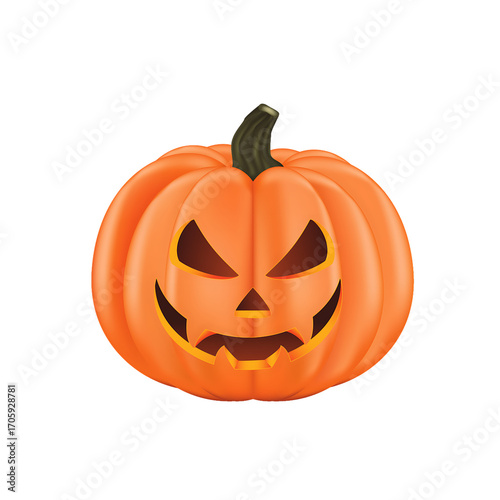 A vibrant Halloween pumpkin with a carved face, set against a plain background, ideal for seasonal decorations