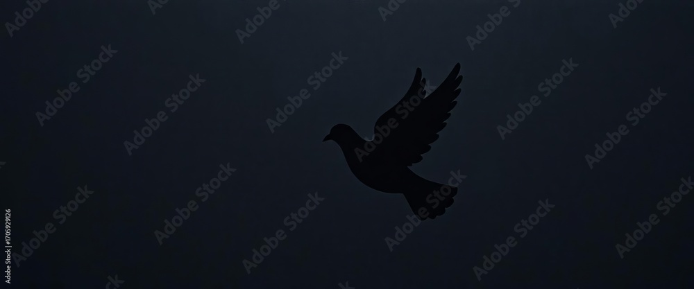 Fototapeta premium Black wall background with dove silhouette, anti-war message implied, black, peace symbol