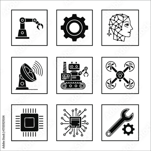 Vector illustration of various technological icons