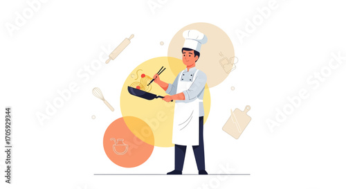 Illustrative Chef Preparing Culinary Delights in a Modern and Minimalist Presentation
