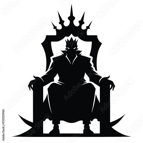 Shadowy monarch crowned and enthroned exudes formidable power in the intense silhouette