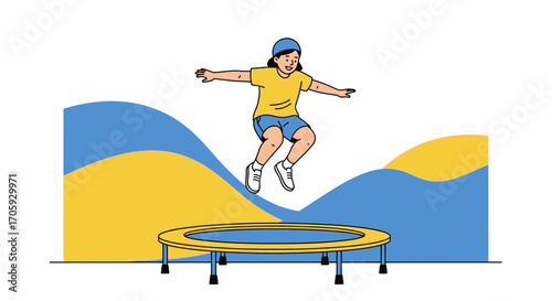 Joyful Young Person Bouncing High On A Trampoline, Enjoying Fun And Exuberance