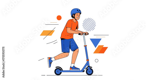 Illustrative Depiction Of A Youngster Adorning A Helmet While Scooting On A Bright Day