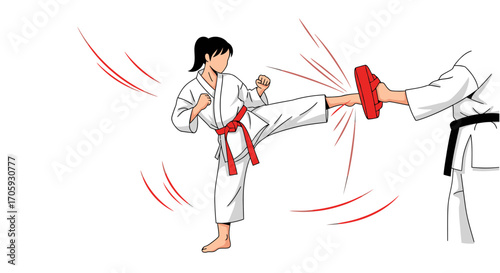 Karate Illustration Demonstrating Powerful Leg Kick Technique, Showing Precision And Force