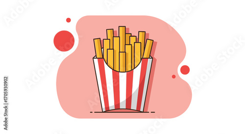 Illustrative French Fries Serving In Red and White Striped Container Over Pink Backdrop