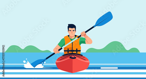 Kayaking on the Lake: An Active Individual Paddles Through Water and Enjoys the Scenic Views