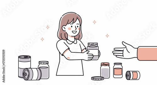 Kindness And Generosity Depicted Through Illustration of Community Food Donation