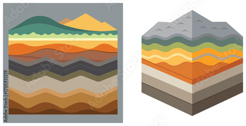 Alluvial soil layers showing fine silt sand and clay deposits Vector art design