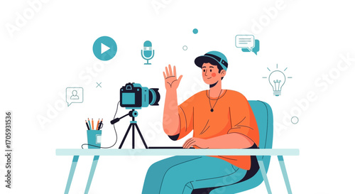 Illustrative Young Creator Greeting Audience With Production And Design Concepts In A Modern Studio