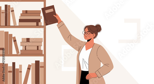 Librarian Selecting Volume From Bookshelf, Ideal For Education Concept and Literature