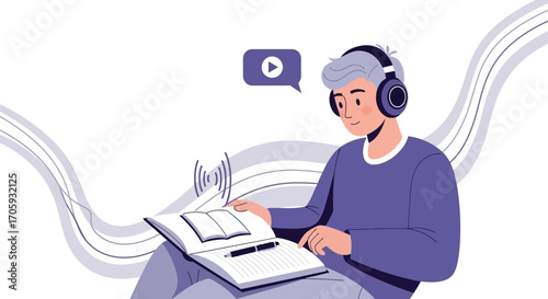 Listening Education Through Audiobooks And Learning While Using Headphones And Reading