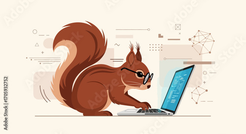 Intelligent Squirrel Working On Laptop Creating Modern Technology Designs Effectively