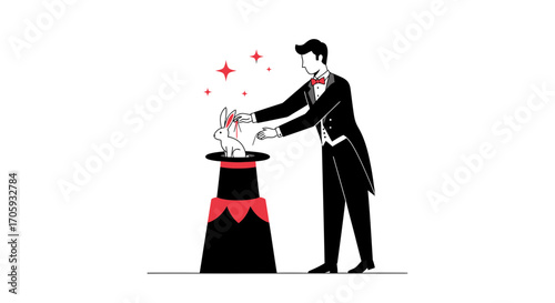 Magician Performing a Famous Illusion With a Rabbit and a Magic Top Hat