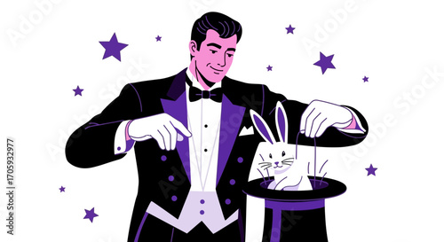 Magician Performs Illusion With Rabbit, Revealing Classic Magic Show Entertainment