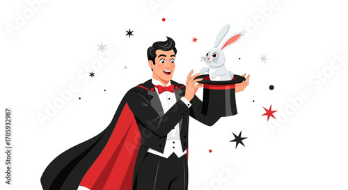 Magician Reveals A Curious Rabbit From A Silk Top Hat For An Astonishing Performance