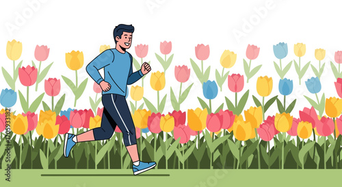 Jogging Through The Blooming Floral Meadow: A Display Of Active Wellbeing In Nature