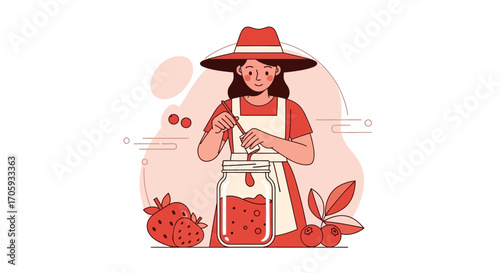 Joyful Artisan Crafting Homemade Preserves, a Wholesome Depiction Crafted For Stock