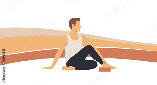 Male Practicing Yoga Pose, Meditation, Relaxation, And Healthy Lifestyle Exercise Concept