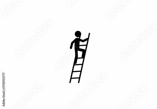 A black stick figure climbs a ladder with six rungs on a white background