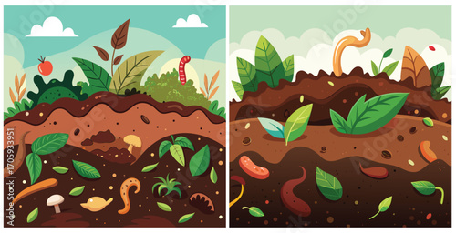 Rich loamy soil abundant with organic matter and nutrient texture Vector art design illustration