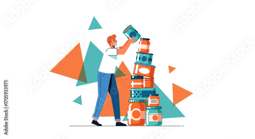 Man Balancing Food Items Illustration Shows Ingenious Ingenuity And Creative Coordination