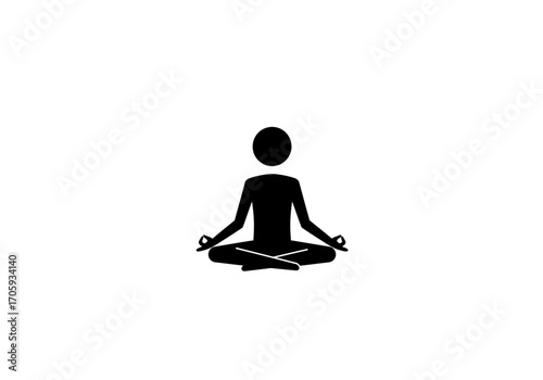 A simple black silhouette of a person in a crosslegged yoga or meditation pose centered on a white background