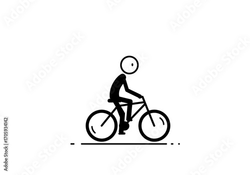 A simple drawing of a stick figure riding a bicycle on a ground line