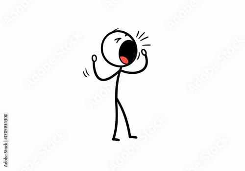 A stick figure is yelling with mouth open and hands up
