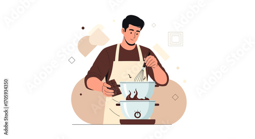 Man Creating Chocolate: A Delightful Culinary Illustration Depicting Food Preparation
