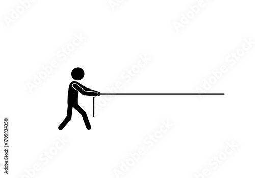 A stick figure pulls a long straight line with a vertical support element