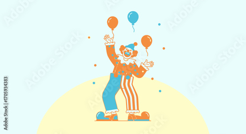 Joyful Clown Juggling Balloons, Representing Merriment Amidst Festive Cheer