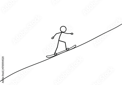 A stick figure snowboarding down a slope