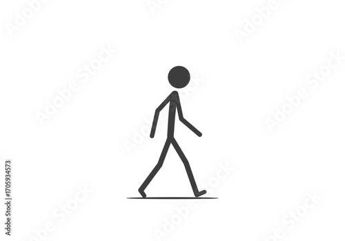 A stick figure walks on a line The figure has a round head and straight lines for limbs and torso