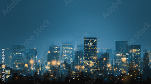 Wallpaper Mural Twilight in the Smart digital Innovation city with connection network reciprocity over the cityscape. of future smart wireless digital city and social media networking systems that connects people Torontodigital.ca