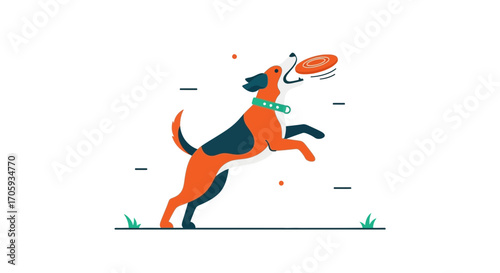 Joyful Canine Jumping High to Fetch Frisbee During Outdoor Playtime Activity