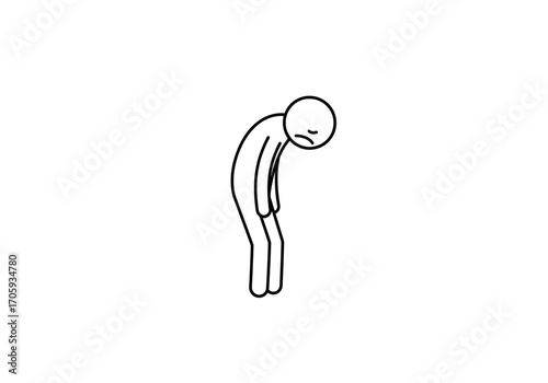 Black outline of hunched dejected stick figure with a sad face