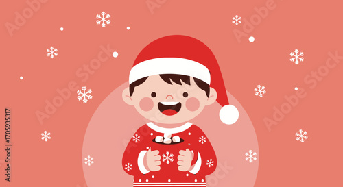 Joyful Child Embraces Winter Holidays with Festive Attire and Exuberant Expression