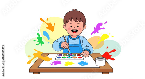 Joyful Child Exploring Creativity Through Painting in a Colorful And Artistic Expression