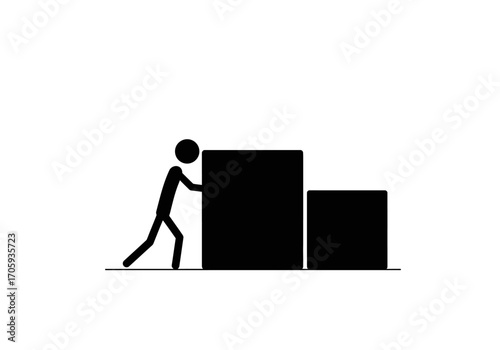Stick figure pushes box another box behind